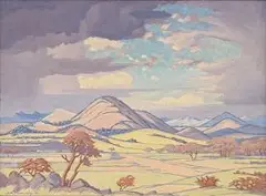 Jacobus Hendrik Pierneef, Undulating Landscape with Distant Mountains, oil on board