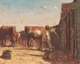 Feeding the Cattle by Adriaan Boshoff, oil on canvas laid down on board, offered Nov 2014