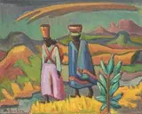 Two Figures in a Landscape by Maggie Laubser, oil on board, sold Nov 2014