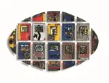 Willie Bester, In My World, ten paintings: oil on canvas laid down on board in the artist's handmade metal frames, with a further twelve shaped and painted steel frames to complete the ovular form