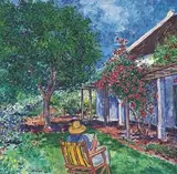 François Krige, Sylvia Reading in the Garden, Montague, oil on canvas