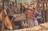 Adriaan Boshoff, West Coast Fish Market, oil on canvas laid down on board