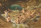 Boys Swimming by Adriaan Boshoff, oil on canvas laid down on board, offered Nov 2014