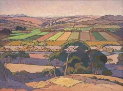 Jacobus Hendrik Pierneef, Extensive Landscape with Farmlands, oil on canvas