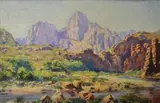Mountainous Landscape with a River by Edward Roworth, oil on canvas laid down on board, offered Apr 2014