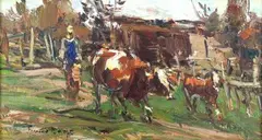 Adriaan Boshoff, Cattle Farmer, oil on canvas laid down on board