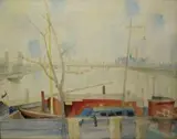 House Boat on the Thames by Maud Sumner, pen and ink and watercolour, sold Apr 2014
