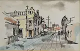 Cape Town Street Scene by Gregoire Boonzaier, pen and ink and watercolour, sold Apr 2014