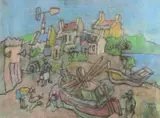 Cape Seaside Town by Gregoire Boonzaier, pastel and charcoal on board, sold Apr 2014