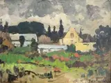 Homestead in an Overcast Landscape by Piet van Heerden, oil on artist’s board, offered Apr 2014