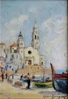 Carlo Sdoya, Mediterranean Fishermen, oil on board