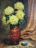 Carlo Sdoya, Still Life with Yellow Chrysanthemums, oil on board