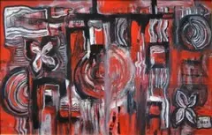 Red Abstract by Cecily Sash, oil on board, sold Apr 2014