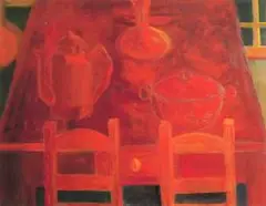 Herman Van Nazareth, Red Table, oil on board