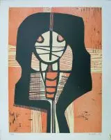 Head by Cecil Skotnes, colour woodcut, sold Apr 2014