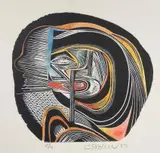 Head by Cecil Skotnes, woodcut with hand colouring, sold Apr 2014