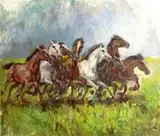 Victor Archipovich Ivanoff, Stallions, oil on canvas laid down on board
