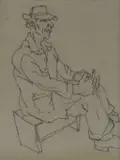 Gregoire Boonzaier, Seated Old Man, charcoal on card