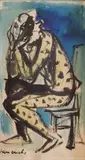Maurice van Essche, Seated Harlequin, ink and wash