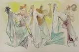 Ernest Ullmann, Dancing Couples, pen, ink and wash on paper laid down on card