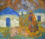 Josef Osser, Lesotho Kraal, oil on board