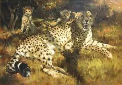 Dino Paravano, Cheetah and Cubs, oil on canvas