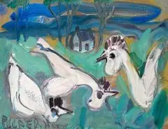 Three Chickens by Frans Claerhout, oil on paper, sold Apr 2014
