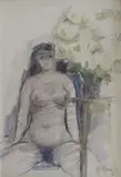 Seated Nude and Bouquet of Flowers by Douglas Portway, watercolour over pencil on paper laid down on card, offered Apr 2014
