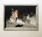 Pippa Skotnes, Desolate Landscape with Animals and Figures, etching with hand colouring