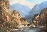 Gabriel de Jongh, Banks of a River, Mountains Beyond