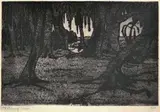 Jacobus Hendrik Pierneef, Boomstamme, etching on paper laid down on card