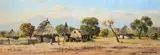 Otto Klar, Bushveld Scene with Rondawels and Figures