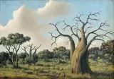 Simon Moroke Lekgetho, Baobabs, oil on canvas laid down on board