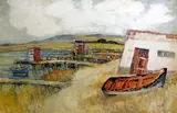 Piet Kannemeyer, Lakeside Fishing Village, oil on board