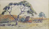 Huts in the Bushveld by Walter Battiss, watercolour on paper laid down on card, sold Nov 2013