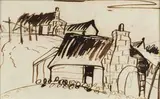 Cottages by Maggie Laubser, pen and ink over pencil, sold Nov 2013