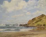 Cecil Thornley Stewart, Beach Scene, oil on board