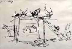 Plaaswerf by François Krige, pen and ink, sold Nov 2013