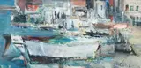 Fishing Boats by Sidney Goldblatt, oil on board, offered Nov 2013