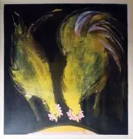 Two Cockerels by Leon de Bliquy, colour screenprint, offered Nov 2013