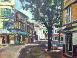 Gerhard Batha, Street Scene with Bar, oil on canvas
