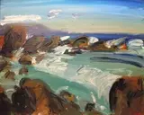 Gerhard Batha, Rock Pool with Distant Mountains, oil on canvas