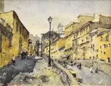 Terence McCaw, Trastevere Rome, watercolour, pastel and charcoal on paper