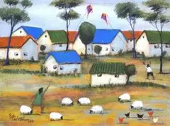 Pieter van der Westhuizen, Untitled (Village Scene), pastel on paper