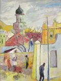 Kenneth Baker, Muir Street Mosque, oil on canvas laid down on board