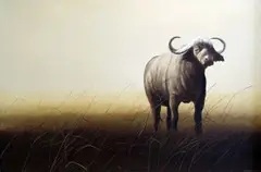 Craig Bone, Lone Buffalo, oil on canvas laid down on board