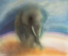 Leon de Bliquy, After the Rain, Elephant Alone III, pastel