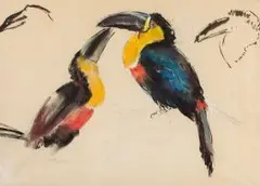 Frank Dobson, Toucans, ink and pastel
