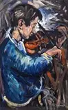 The Violinist by Hennie Niemann Snr, oil on cardboard, offered Nov 2013
