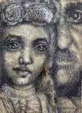 Eris Silke, Father and Daughter, mixed media on paper laid down on board